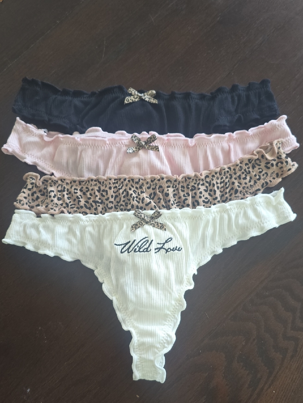 4-Pack Ribbed Thong Set - Black, Pink, Leopard, White